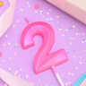Свеча Цифра "2" с гранями, розовая / 5 см