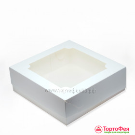 Коробка 20х20х7 см с окном, белая