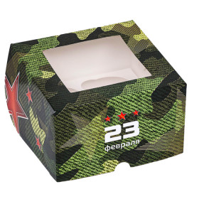 Коробка для 4 капкейков с окном "23 Февраля / камуфляж" 