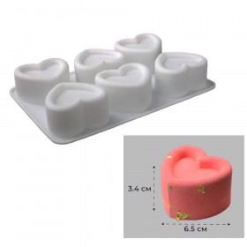 Силиконовая форма для муссовых пирожных/бенто &quot;Сердце&quot;, 6 шт     