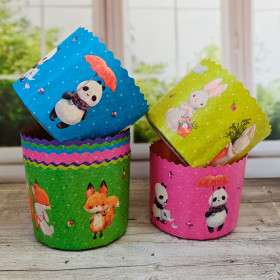 Форма бумажная Кулич "Зверята" 300-350 гр (11*8,5 см) / 5 шт 