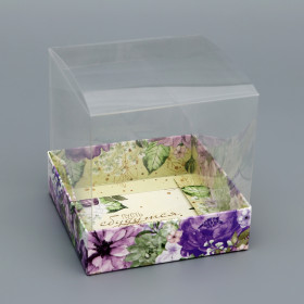 Коробка с прозрачным куполом 10х10х10 см "Сиреневые цветы"